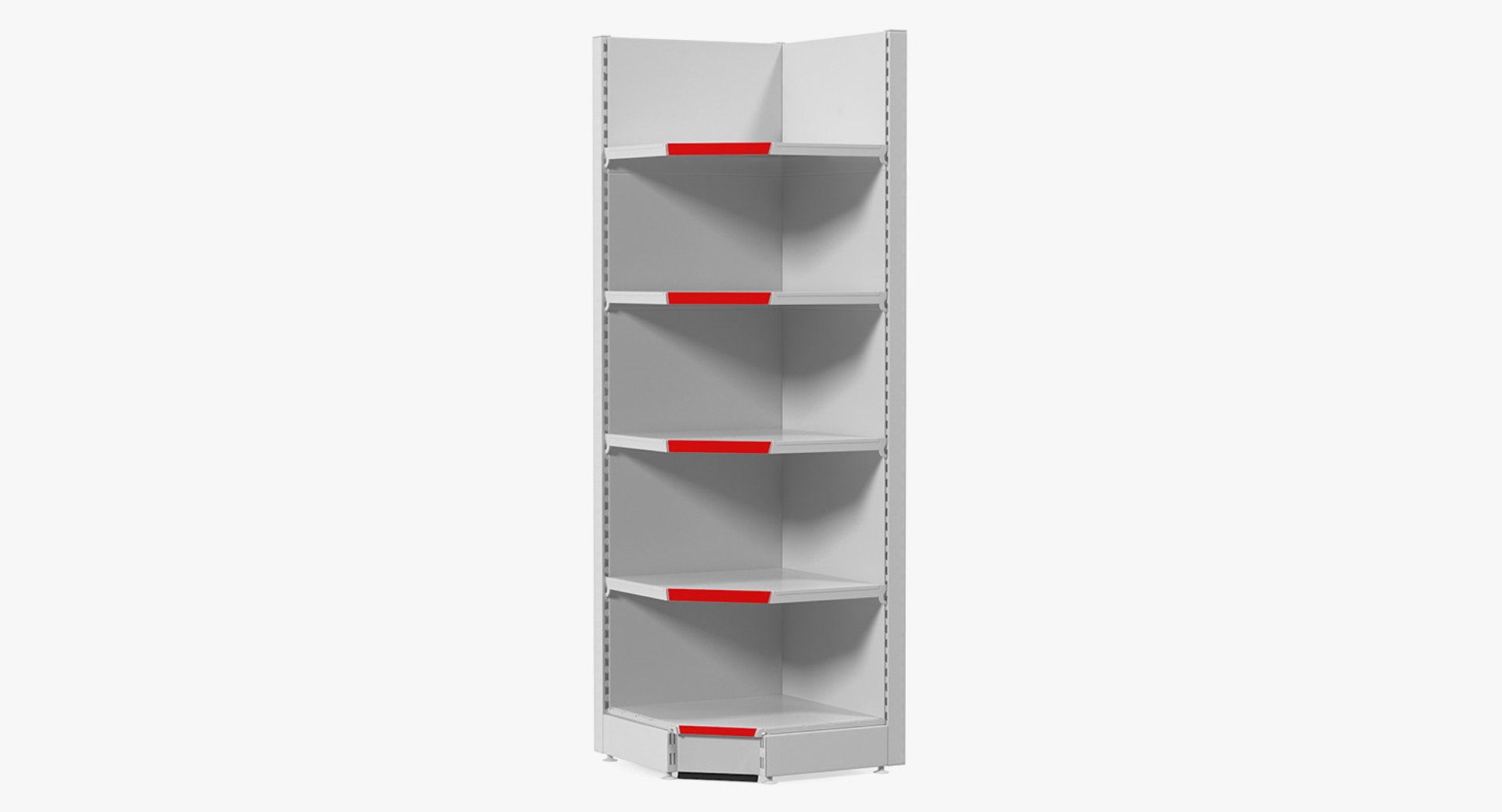 Supermarket Corner Shelving 3D Model 3D model for industrial visualization, technical presentation, simulation, product rendering, and animation