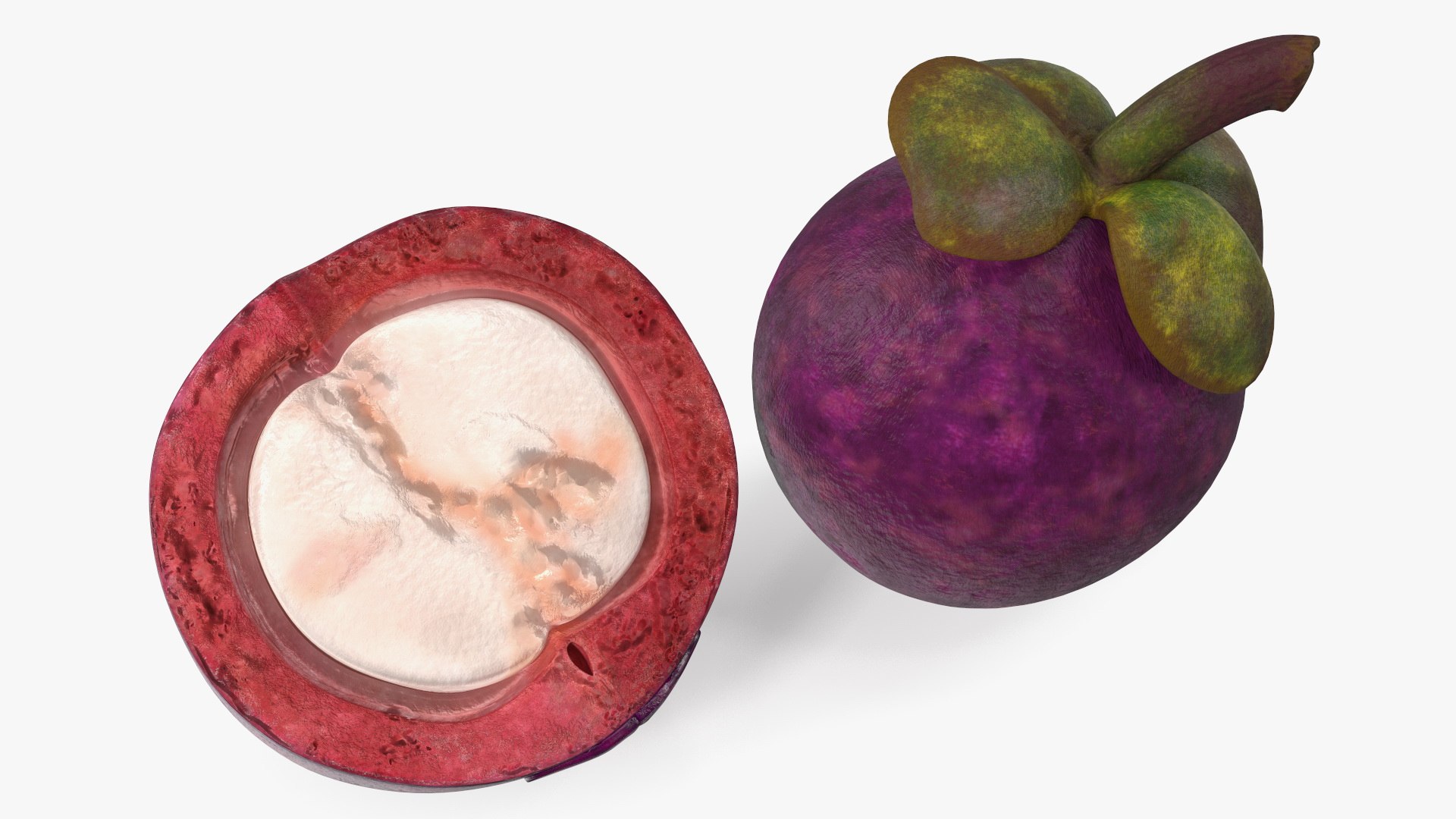 Purple Mangosteen Whole and Half Cut 3D model preview