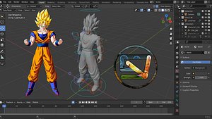 Goku SS1 Blender 3d Model rigify with faceno color