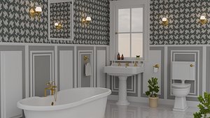 3D Classic Vintage Bathroom Interior 3D Model Elegant Victorian Style with Gold Fixtures
