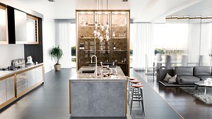 Modern Living Room Kitchen blender 3D model