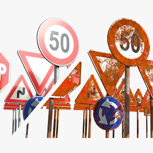 3D 175 European Street Signs From New Condition To Rusty - Assets Pack Version model