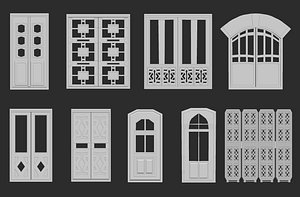 3D model 40 low poly interior and exterior door base mesh shapes IMM brush set for Zbrush obj and fbx files