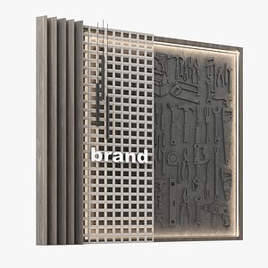 Industrial Feature Wall with Decorative Grid Panel 3D model