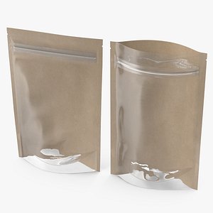 Zipper Kraft Paper Bags with Transparent Front 150 g Mockup 3D