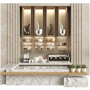 3D model Cafe with stone bar and coffee machine