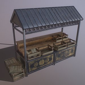 3D japanese market tent low-poly