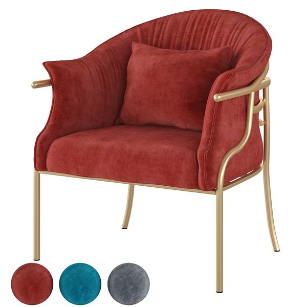 Homary-Retro Velvet Upholstered Sofa 1-Seater Sofa with Gold Legs 3D model