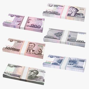 3D model North Korea Banknotes Bundles Collection 4