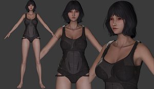 Ninja girl character game ready female rigged pbr blender 3D model