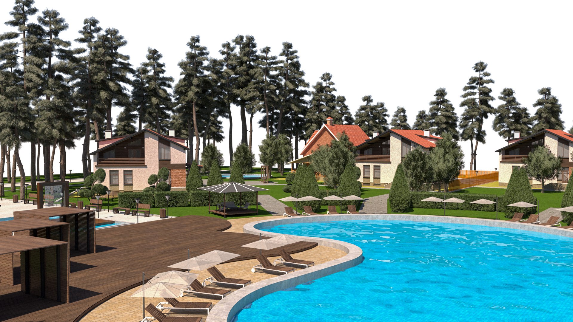 3D Modern Woodland Resort With Multiple Pools 3D Model Model ...