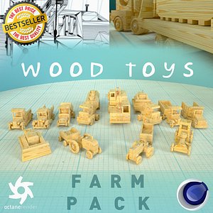 3D model wood toys farm pack
