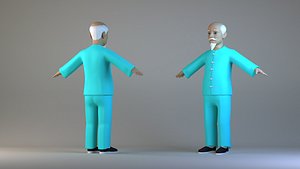 old Asian man with white hair  Old Man Cartoon male character 3D model