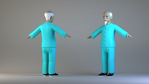 old Asian man with white hair Old Man Cartoon male character