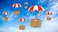 Cardboard Box Flying With Parachute Delivery