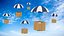 Cardboard Box Flying With Parachute Delivery