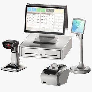 POS  cash register Barcode Scanner Receipt Printer Payment Terminal 3D