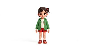 Cute Stylized Cartoon Girl Character Rigged  Animated Game Ready model