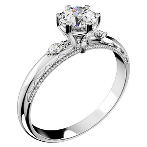 Engagement Ring Light Weight Solitaire Ring CAD Design-O-1-106 3D print model 3D model