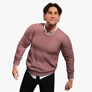 Realistic Modern Male Character in Pink Sweater