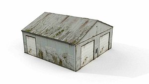 3D Grey Corrugated Metal Barn model