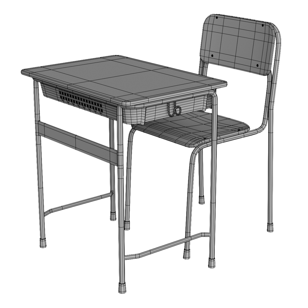 School Japanese Desk Obj