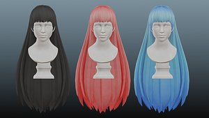 Female hair low poly 3 colors