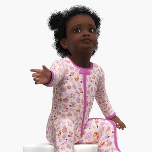 African Baby Girl Light Skin in Full Bodysuit Sitting 3D model