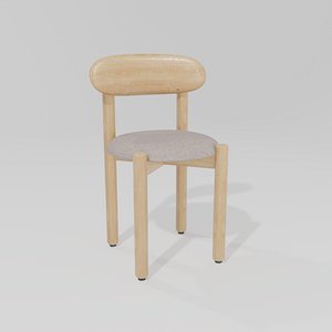 3D model Solid Oak Chair with Upholstered Seat