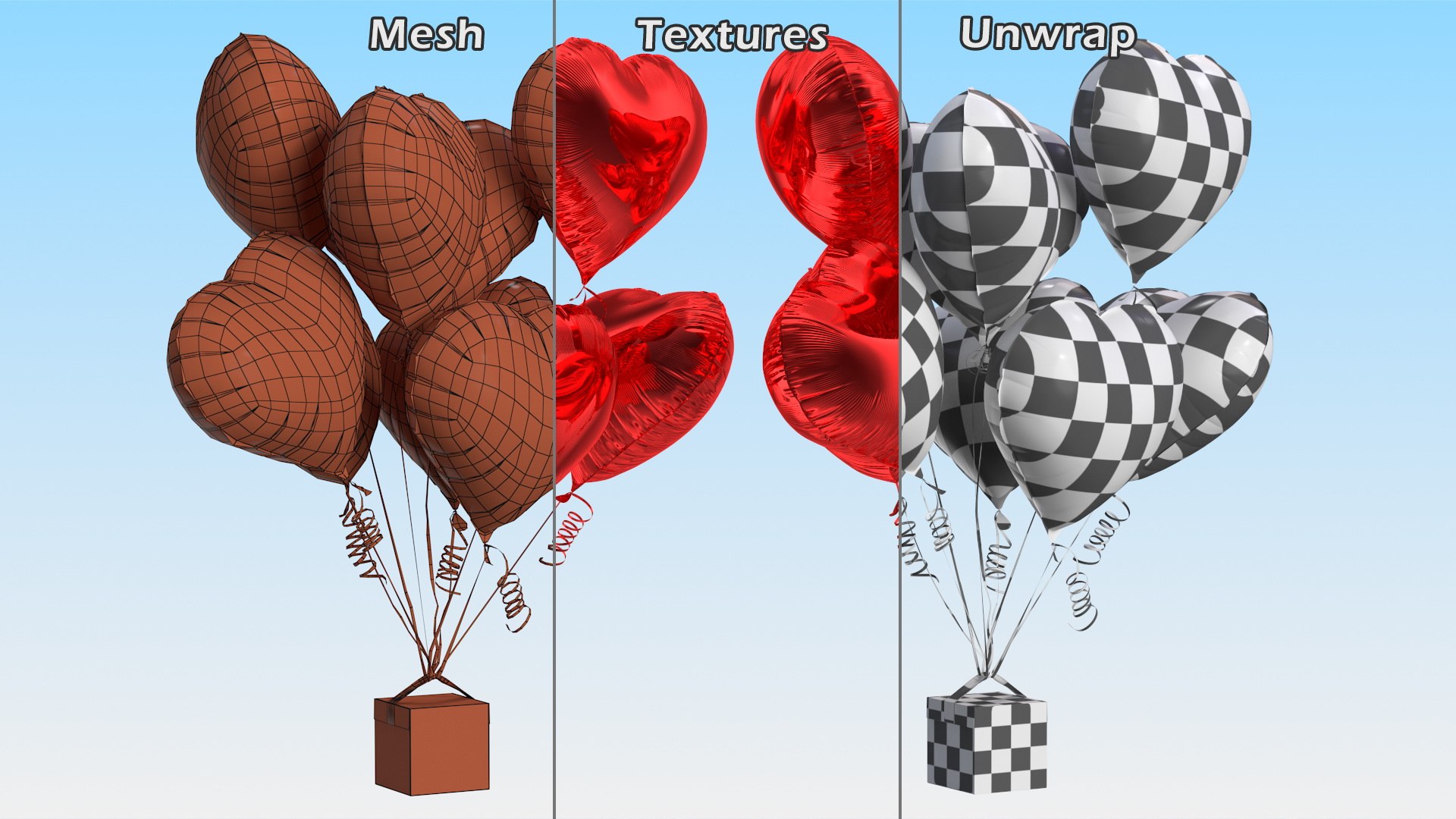 3D Bouquet of Red Heart Balloons with Gift Box - TurboSquid 1815015