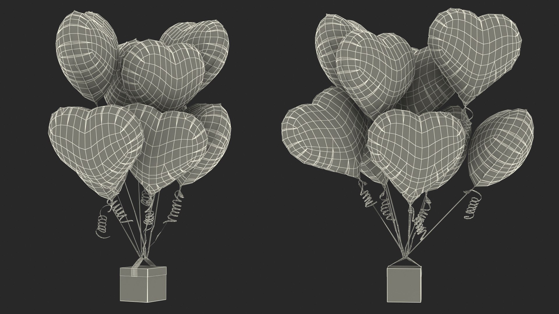 3D Bouquet of Red Heart Balloons with Gift Box - TurboSquid 1815015