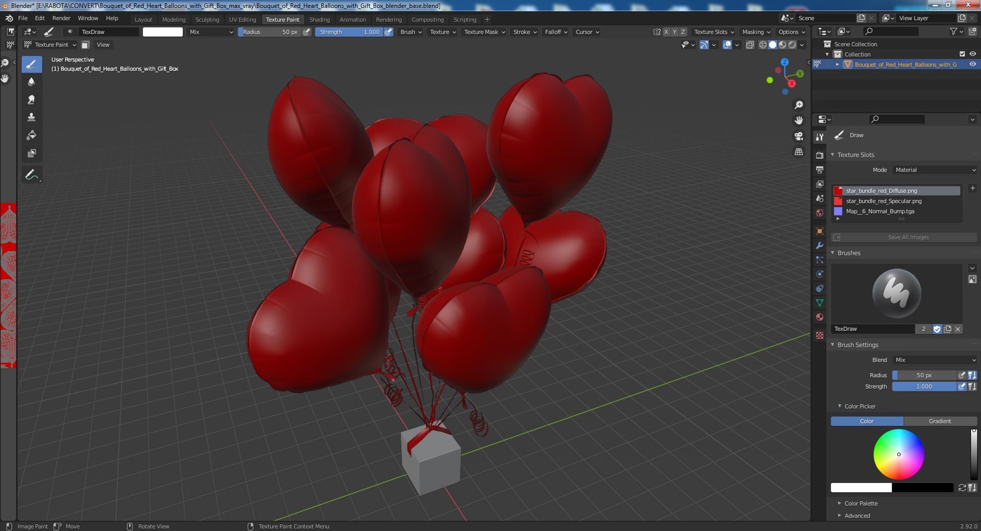 3D Bouquet of Red Heart Balloons with Gift Box - TurboSquid 1815015