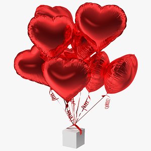 3D Bouquet of Red Heart Balloons with Gift Box
