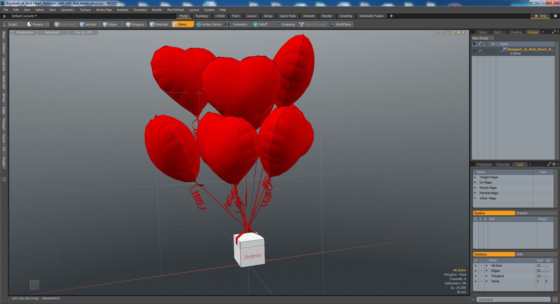 3D Bouquet of Red Heart Balloons with Gift Box - TurboSquid 1815015