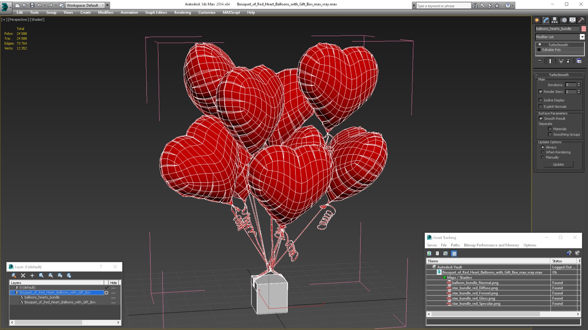 3D Bouquet of Red Heart Balloons with Gift Box - TurboSquid 1815015