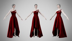 Dress 28 Burgundy Velvet With Design 3D