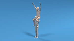 Low Poly Kids Riding on Shoulders 3D model