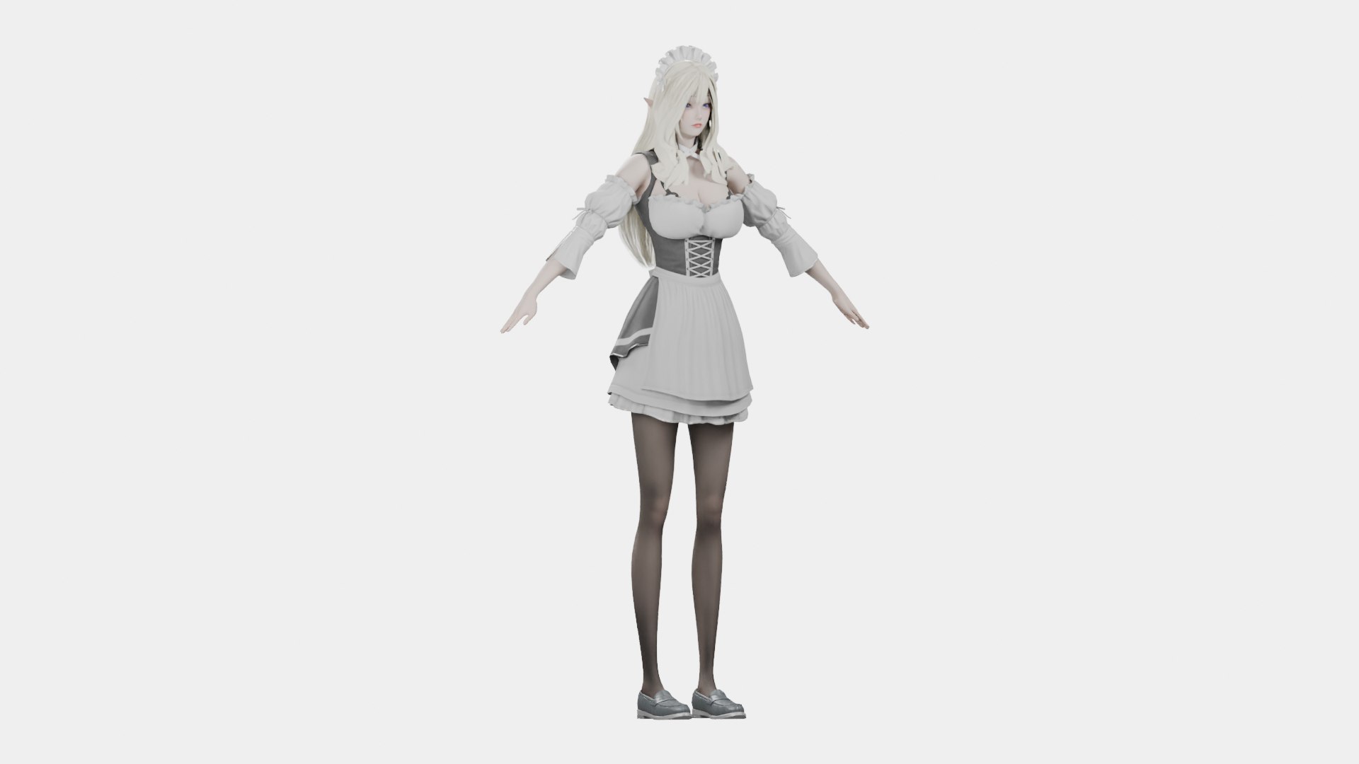 3D White Hair Elf Maid Rigged Female Character - TurboSquid 2639613