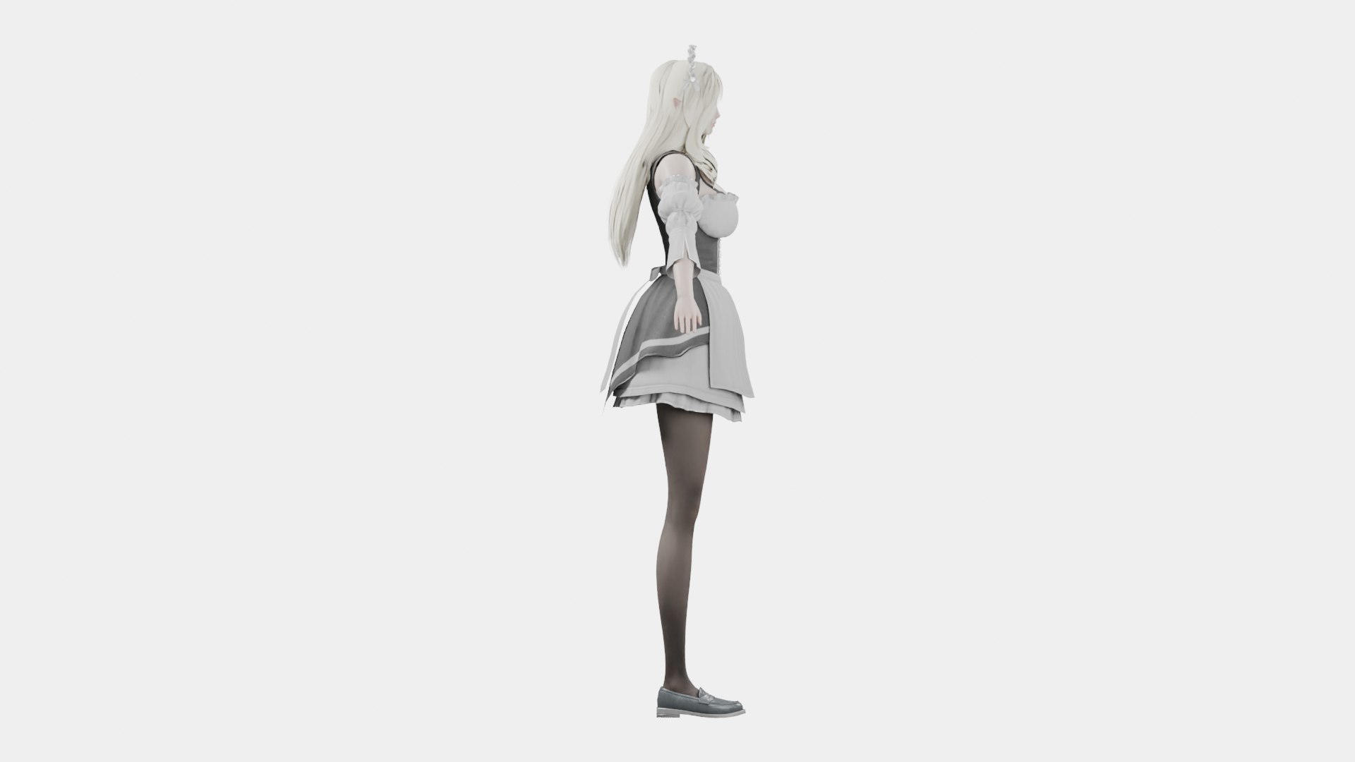 3D White Hair Elf Maid Rigged Female Character - TurboSquid 2639613