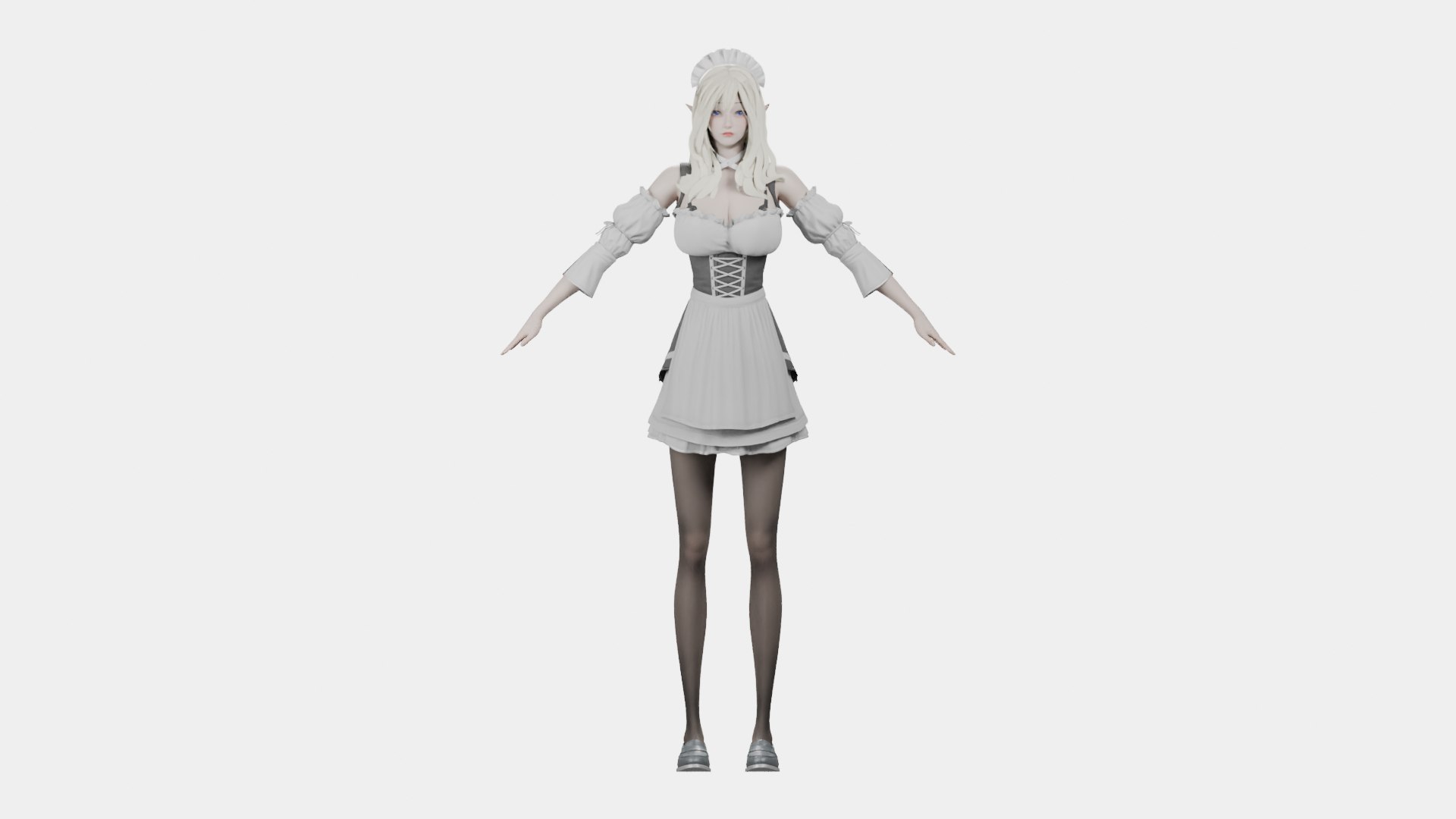 3D White Hair Elf Maid Rigged Female Character - TurboSquid 2639613