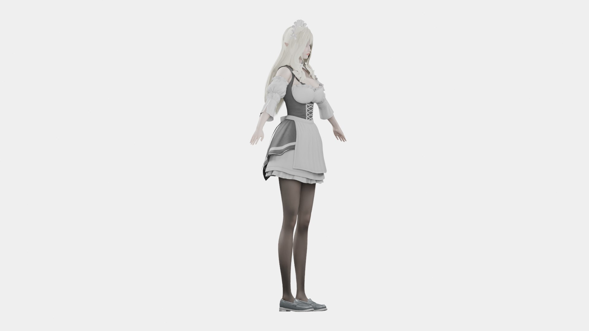 3D White Hair Elf Maid Rigged Female Character - TurboSquid 2639613