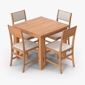 Wooden Table With Chairs 3D model