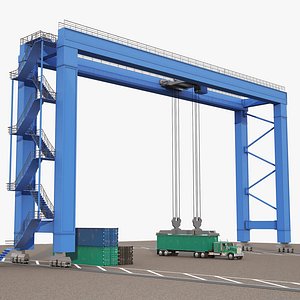 Location Scene Crane Load Container To Track 3D model