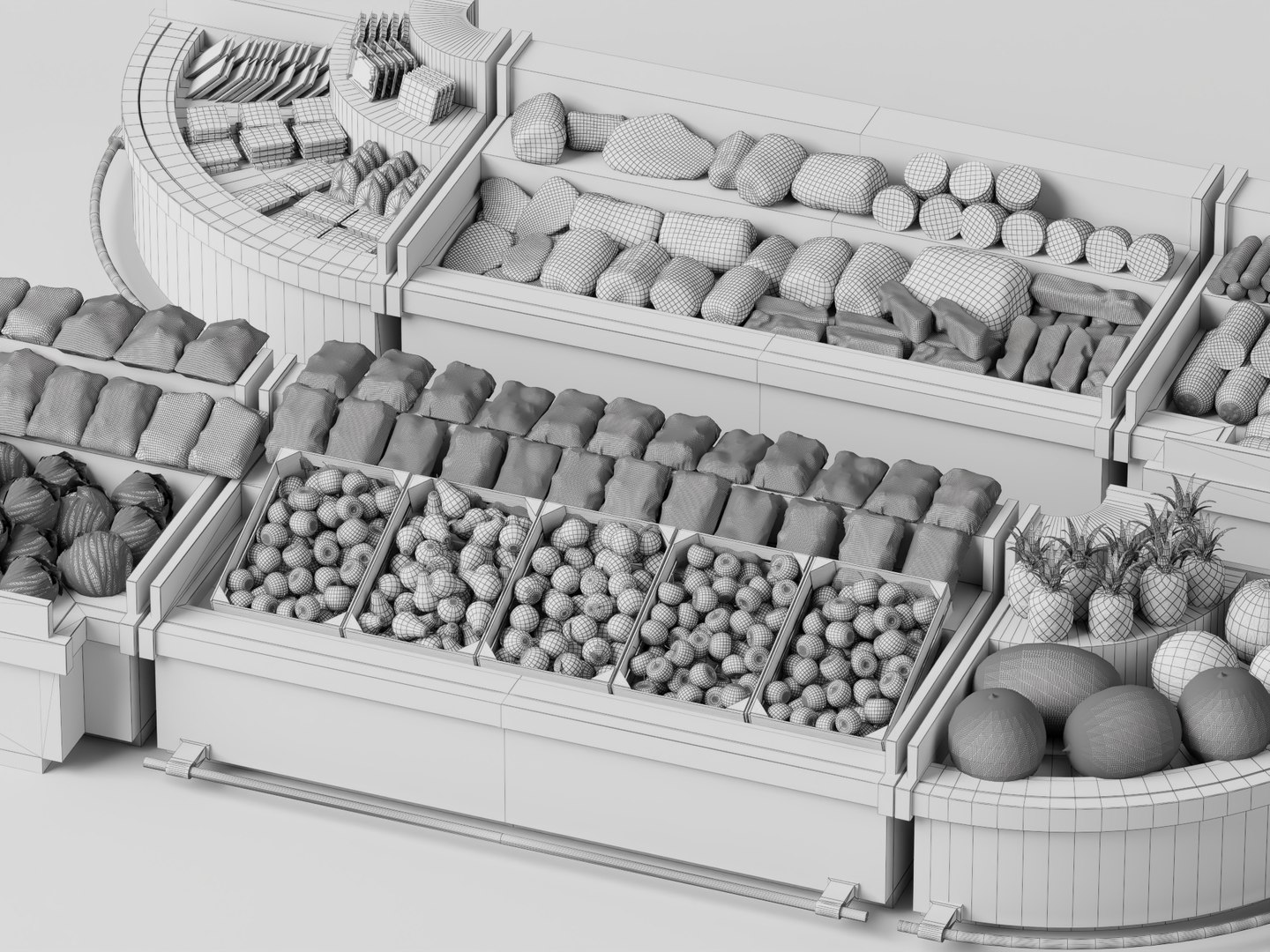 Fresh Food Display Counter With Meat And Fruit 3D - TurboSquid 2566783
