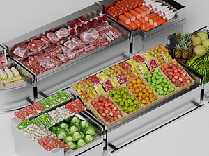 Fresh Food Display Counter with Meat and Fruit