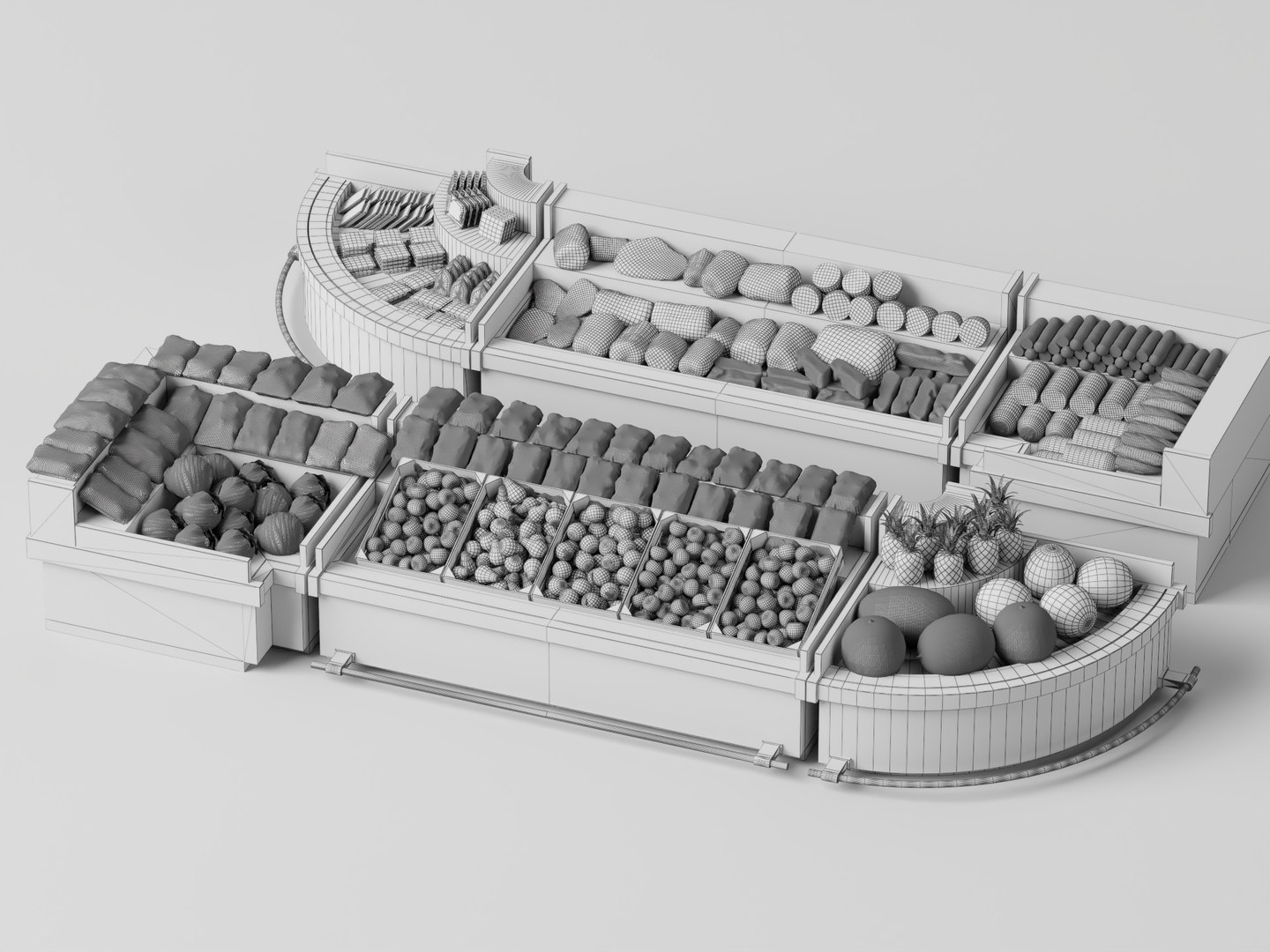 Fresh Food Display Counter With Meat And Fruit 3D - TurboSquid 2566783