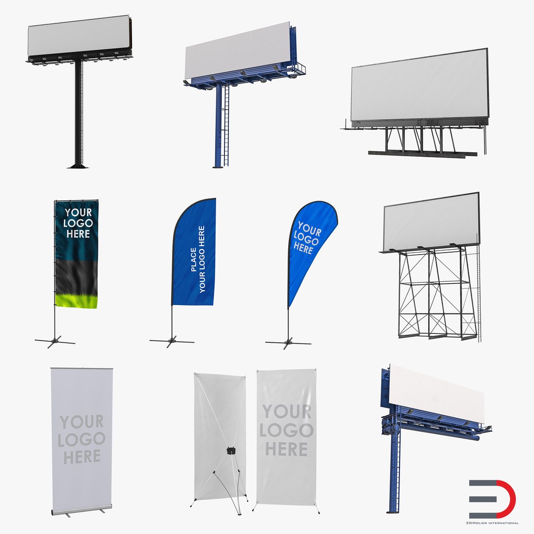 Billboards and Banner Stands Collection 3D model preview
