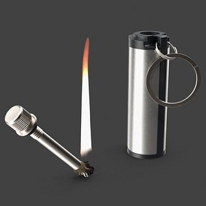3D Permanent Lighter in Open State with Visible Wick and Flame