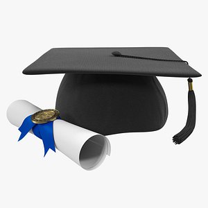 3D graduation cap degree scroll model