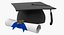 3D graduation cap degree scroll model